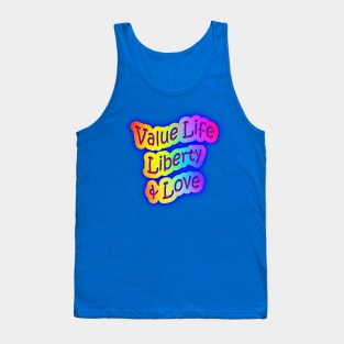 Value Life Liberty & Love Neon Rainbow Words Tank Top